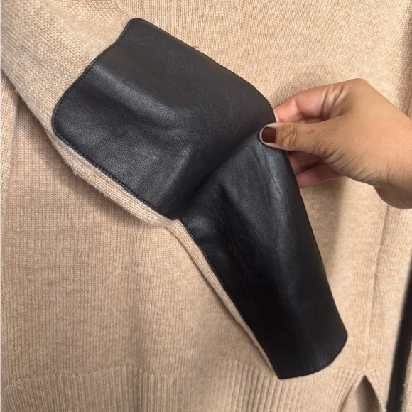 J.Crew Cashmere blend & leather panel v-neck sweater women XS quiet luxury - Picture 7 of 9